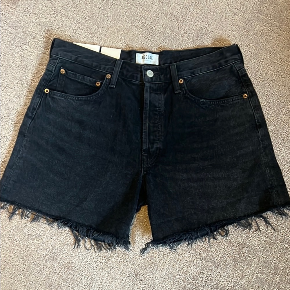 AGOLDE Parker Long Black Denim Shorts Jean Cutoffs 30 NWT
